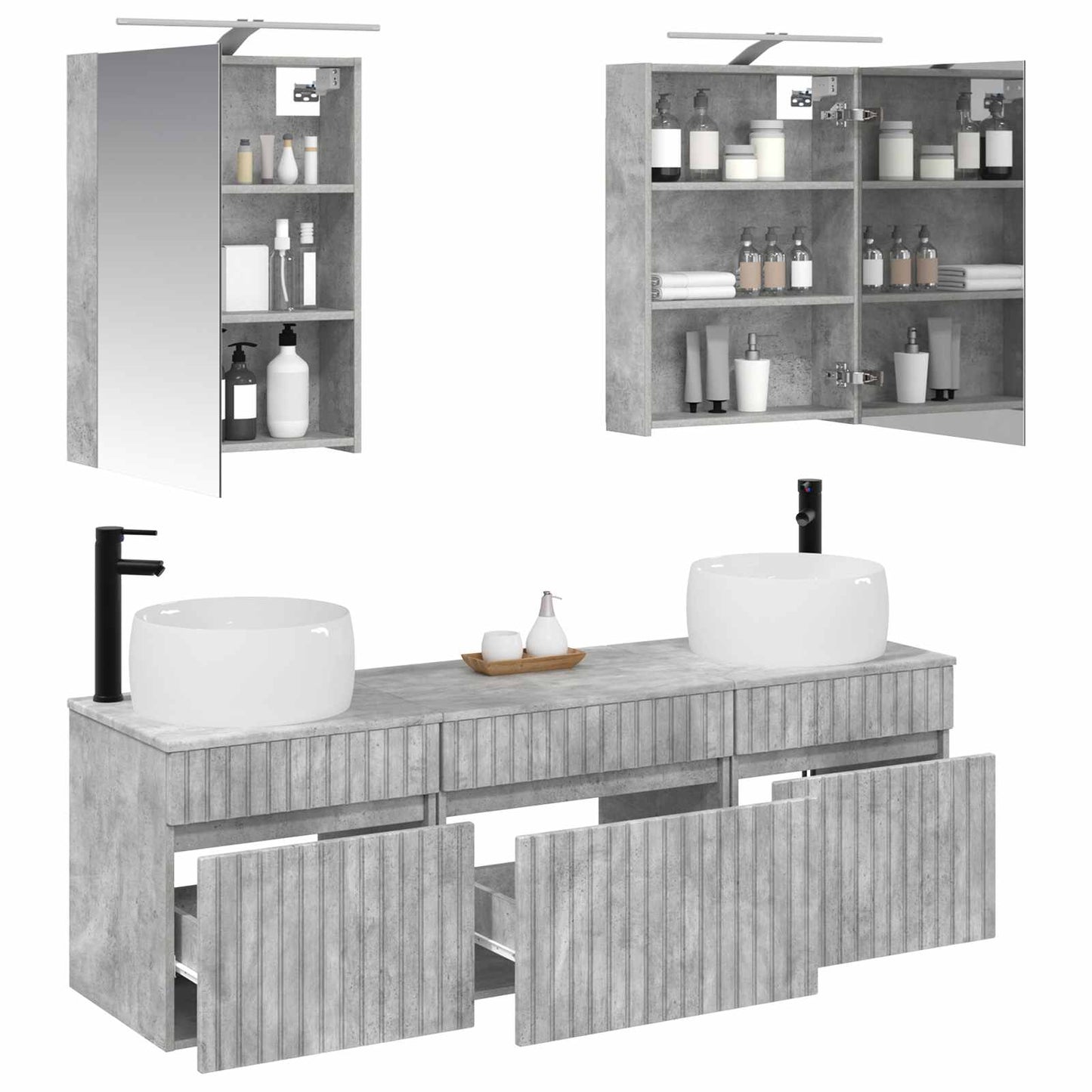 vidaXL Bathroom Cabinet Set 5 pcs Concrete Grey Engineered Wood 3