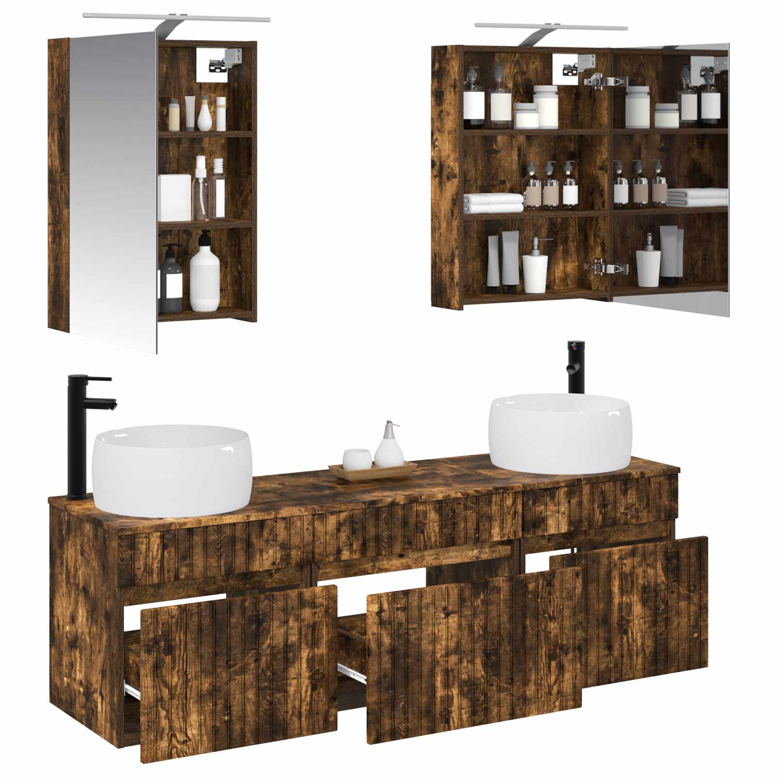 vidaXL Bathroom Cabinet Set 5 pcs Smoked Oak Engineered Wood 3