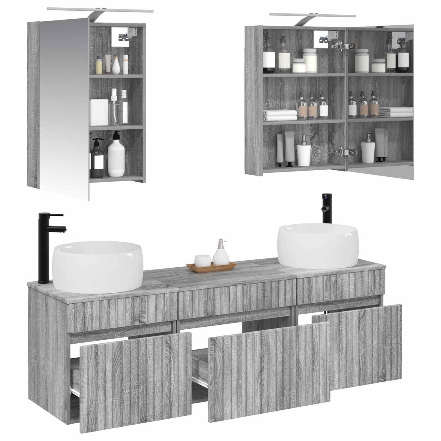 vidaXL Bathroom Cabinet Set 5 pcs Grey Sonoma Engineered Wood 3