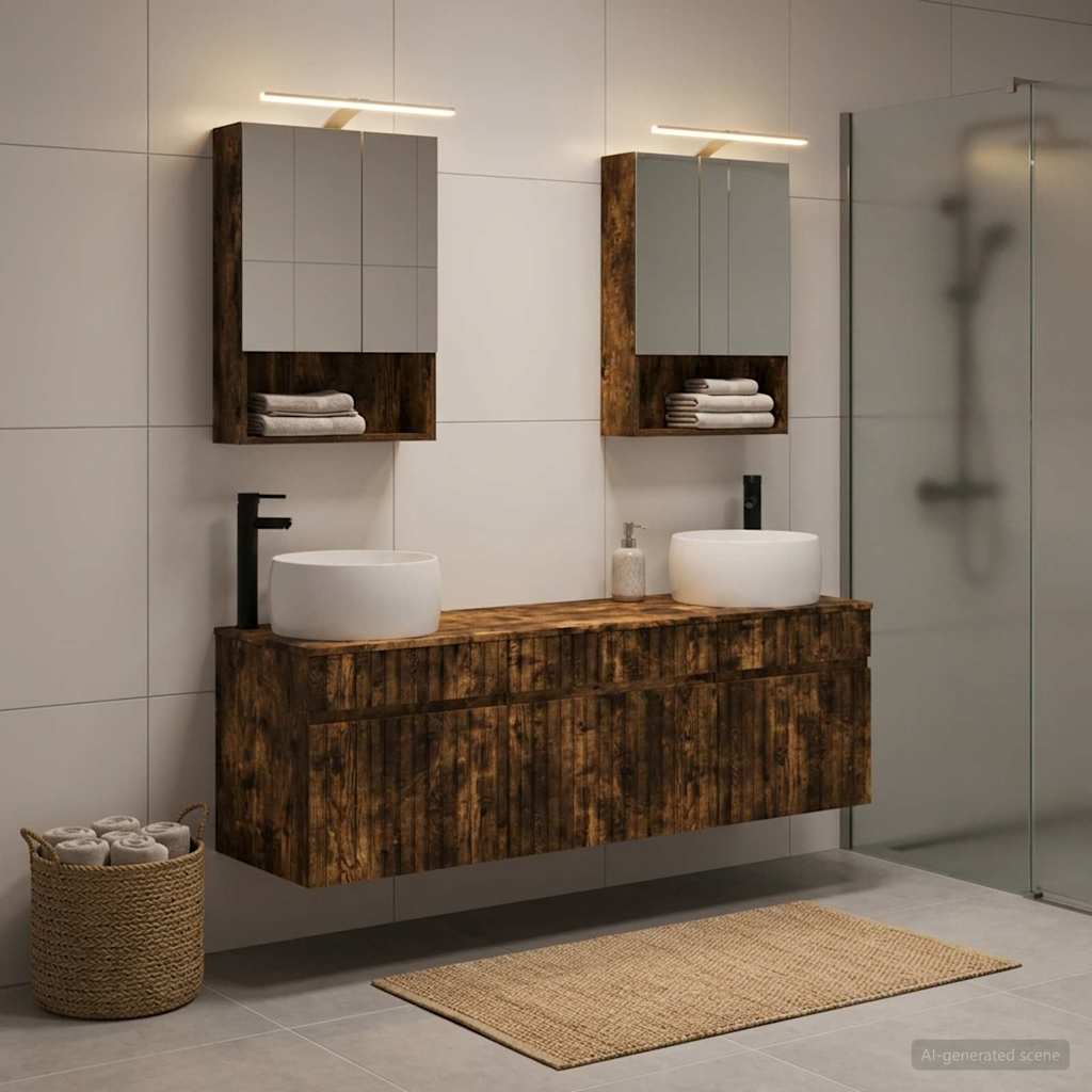vidaXL Bathroom Cabinet Set 5 pcs Smoked Oak Engineered Wood 4