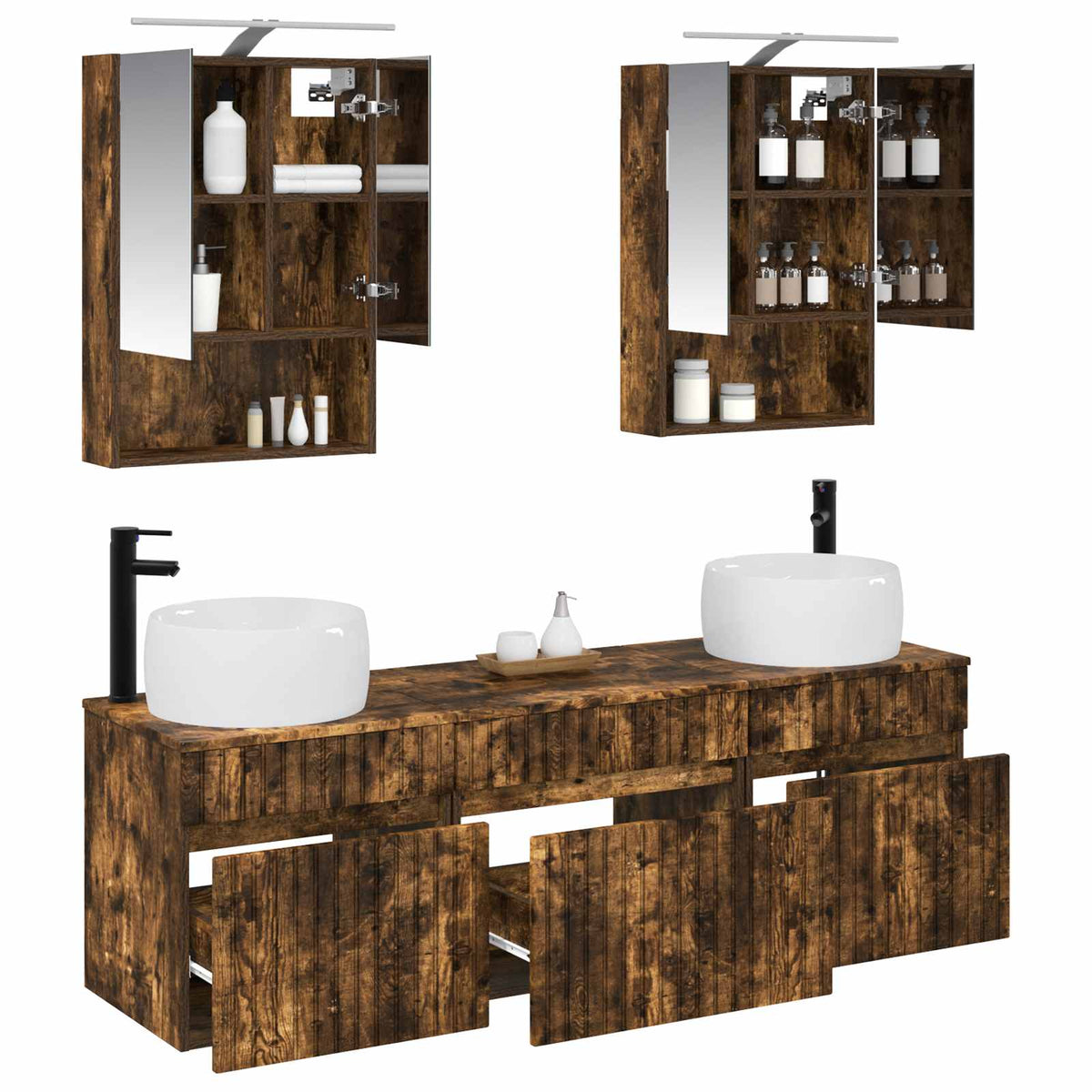 vidaXL Bathroom Cabinet Set 5 pcs Smoked Oak Engineered Wood 3