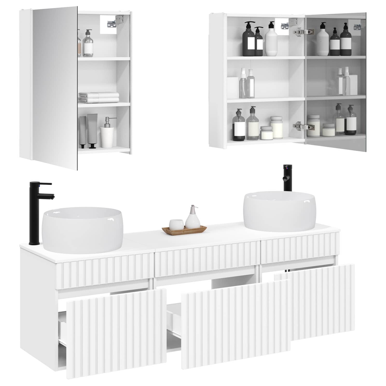 vidaXL Bathroom Cabinet Set 5 pcs White Engineered Wood 3