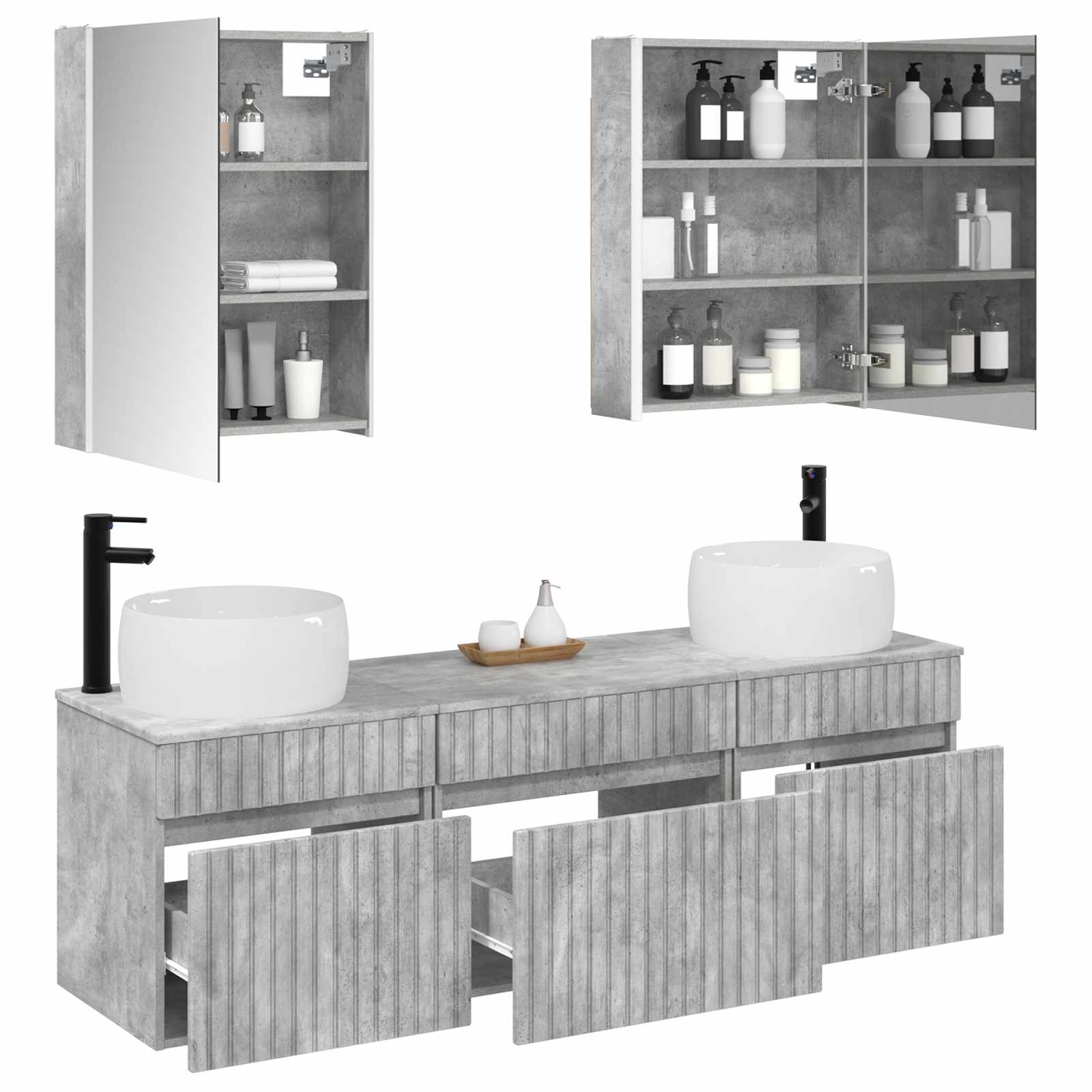 vidaXL Bathroom Cabinet Set 5 pcs Concrete Grey Engineered Wood 3