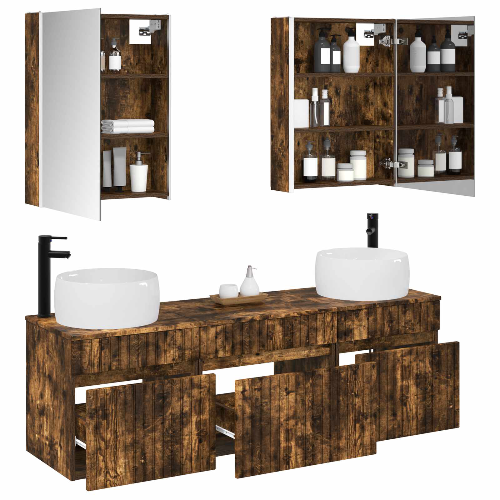 vidaXL Bathroom Cabinet Set 5 pcs Smoked Oak Engineered Wood 3