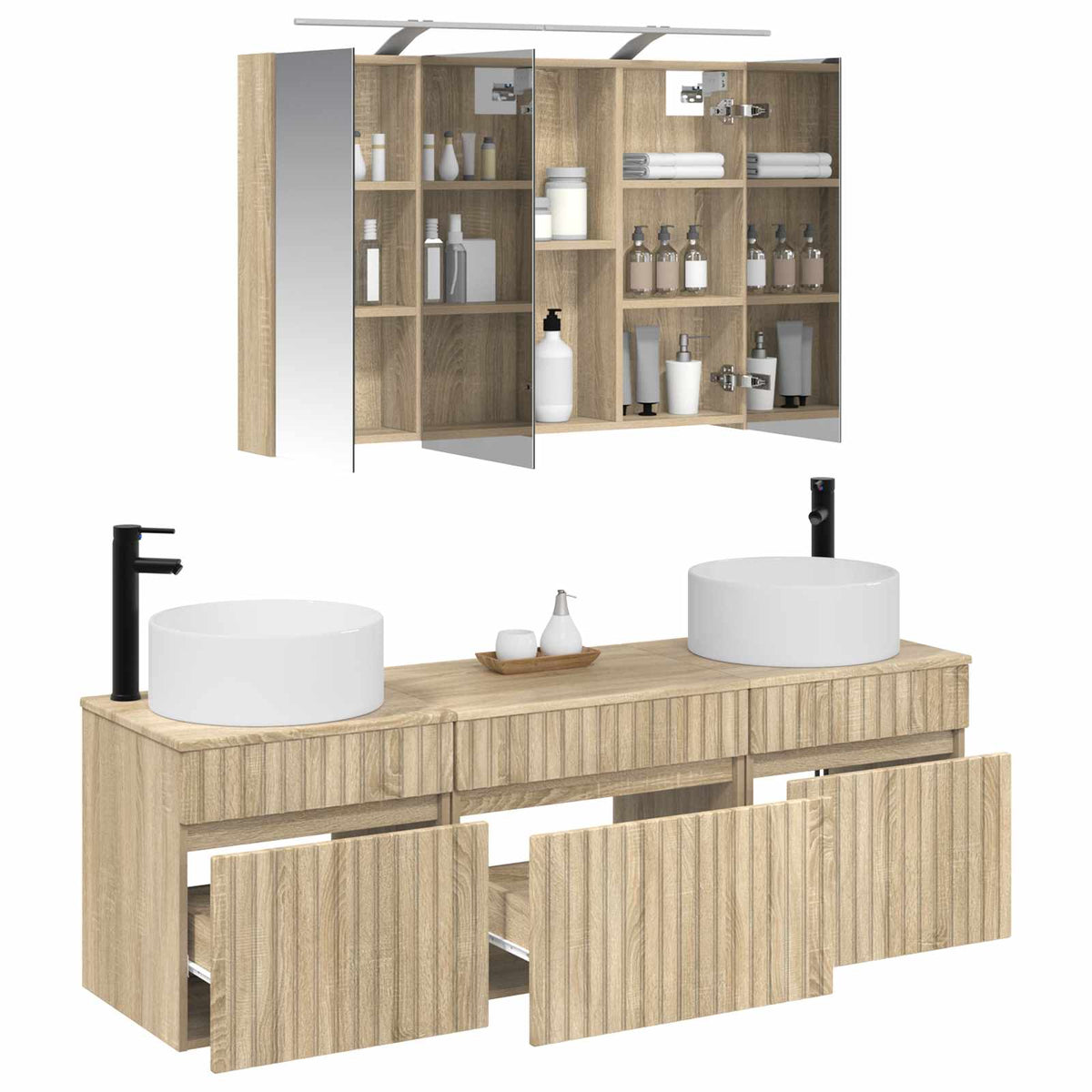 vidaXL Bathroom Cabinet Set 4 pcs Sonoma Oak Engineered Wood 3