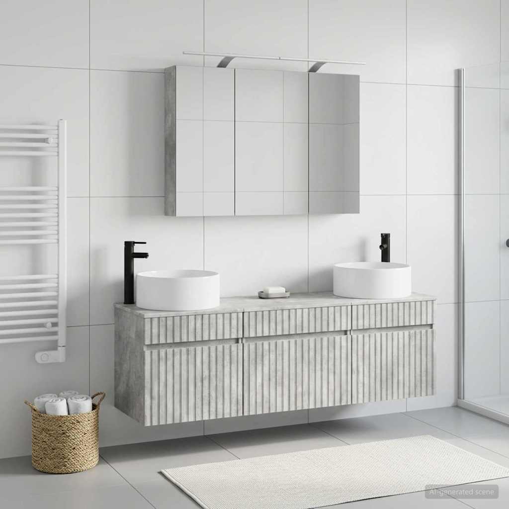 Bathroom Cabinet Set 4 pcs 100 x 14.5 x 70 cm Concrete grey