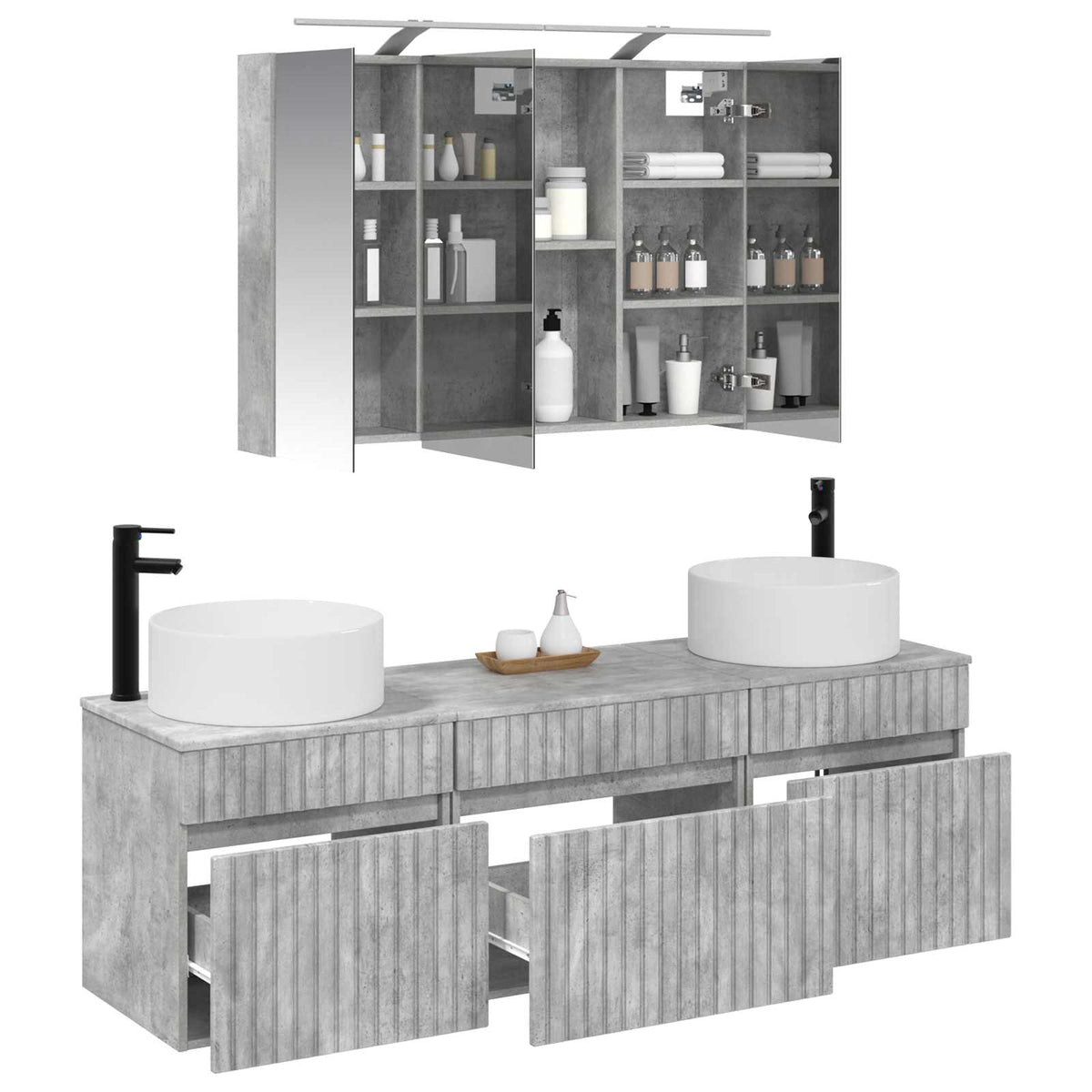Bathroom Cabinet Set 4 pcs 100 x 14.5 x 70 cm Concrete grey
