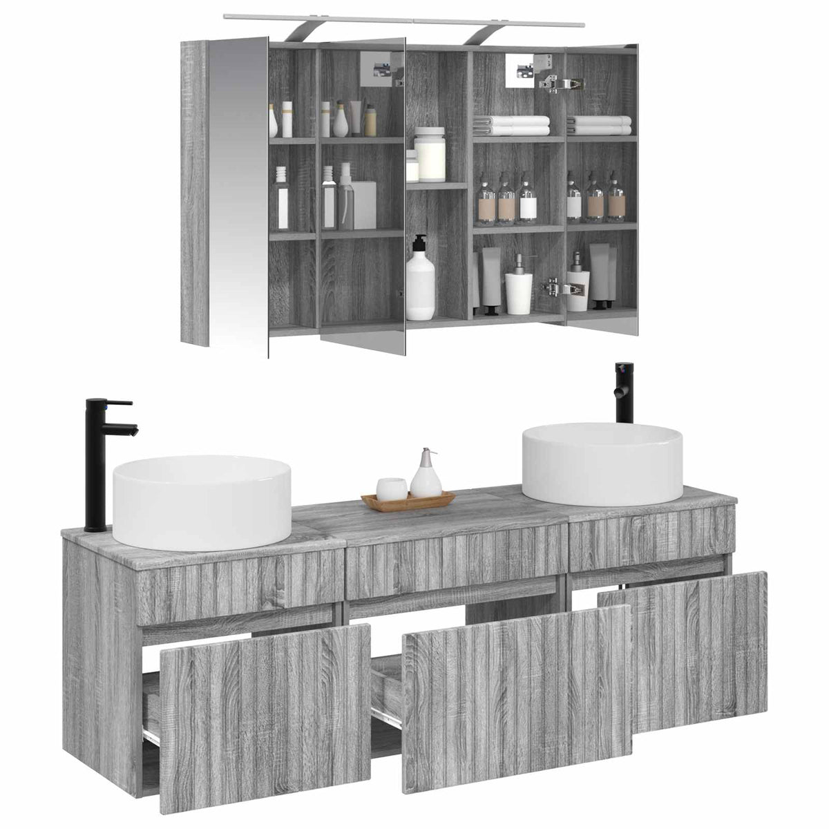 Bathroom Cabinet Set 4 pcs 100 x 14.5 x 70 cm Grey Sonoma