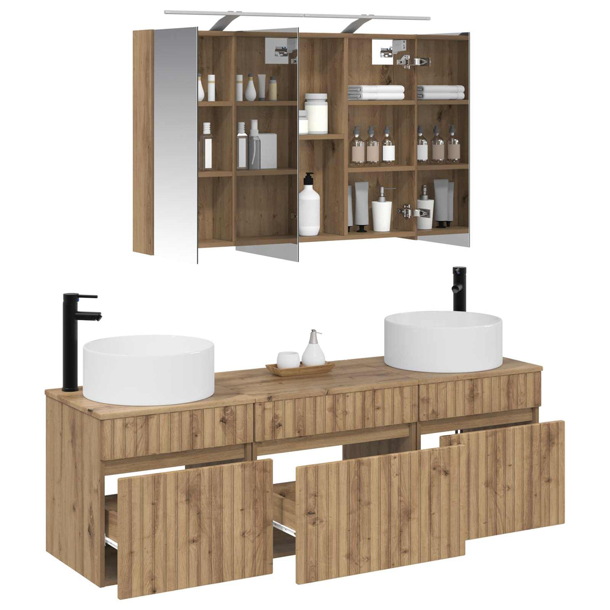 Bathroom Cabinet Set 4 pcs 100 x 14.5 x 70 cm Artisan oak