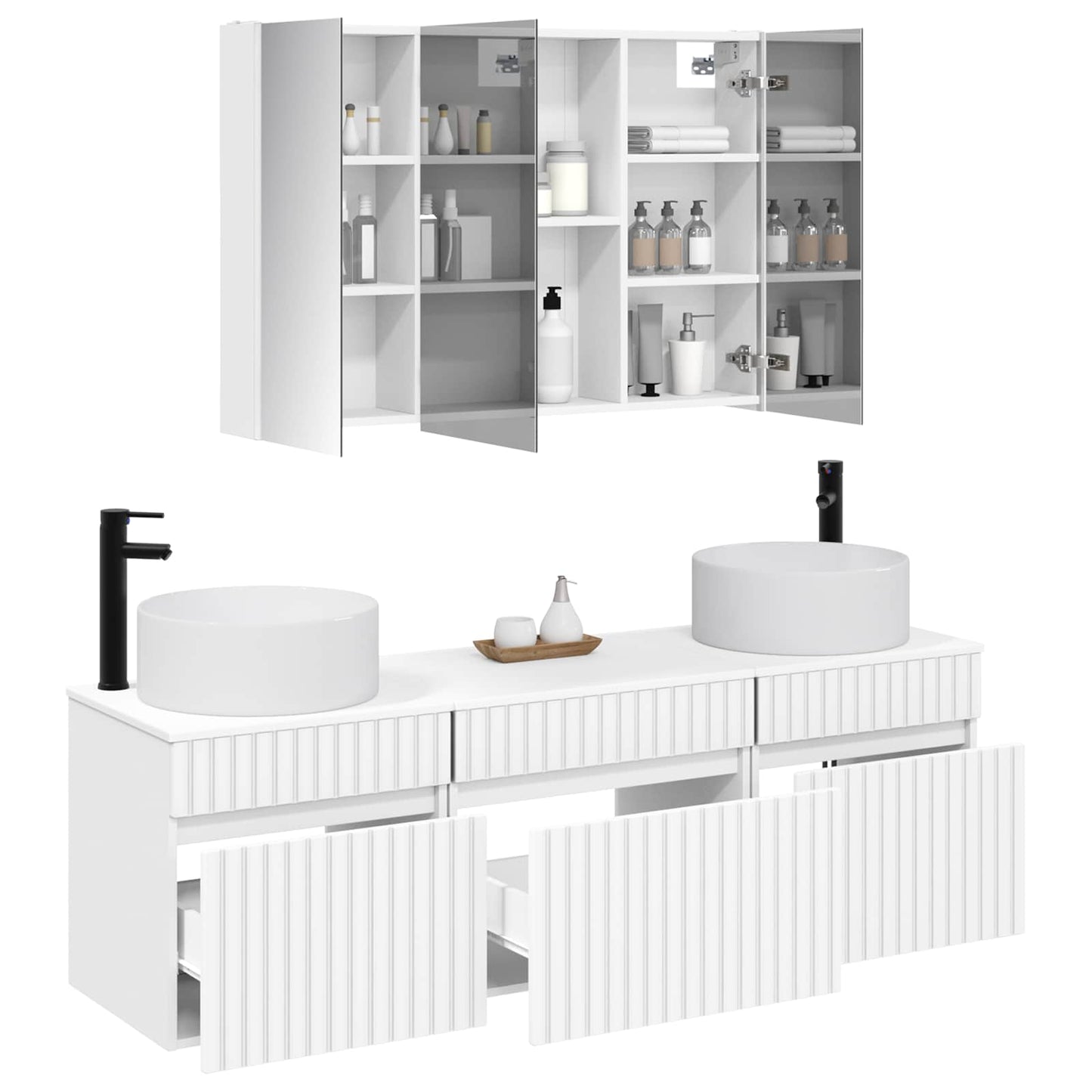 vidaXL Bathroom Cabinet Set 4 pcs White Engineered Wood 3