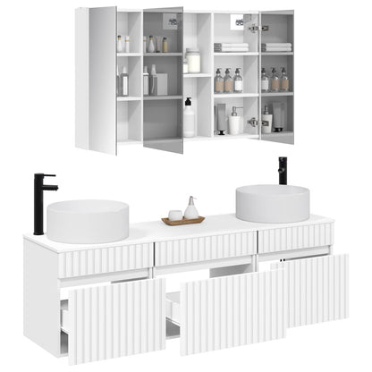vidaXL Bathroom Cabinet Set 4 pcs White Engineered Wood 3