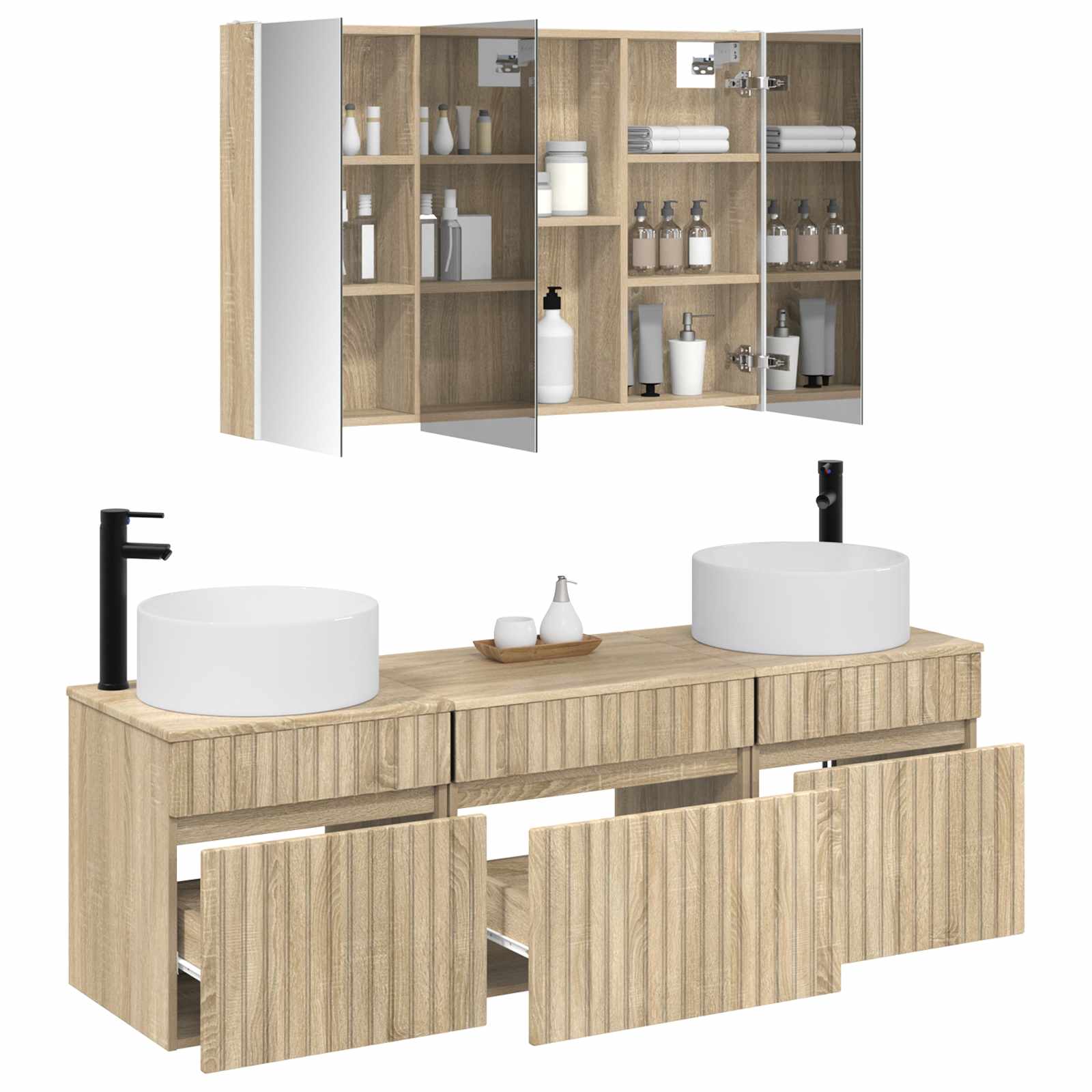 vidaXL Bathroom Cabinet Set 4 pcs Sonoma Oak Engineered Wood 3