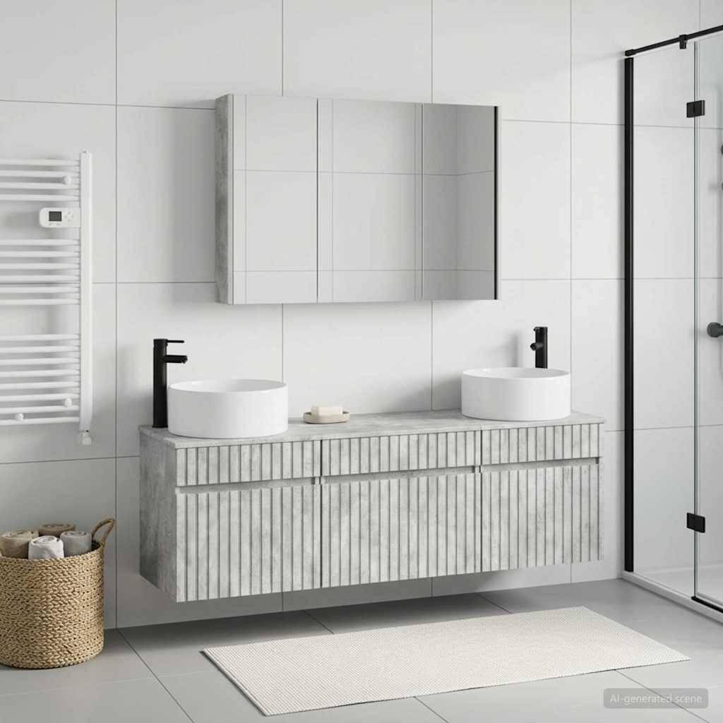 vidaXL Bathroom Cabinet Set 4 pcs Concrete Grey Engineered Wood 4
