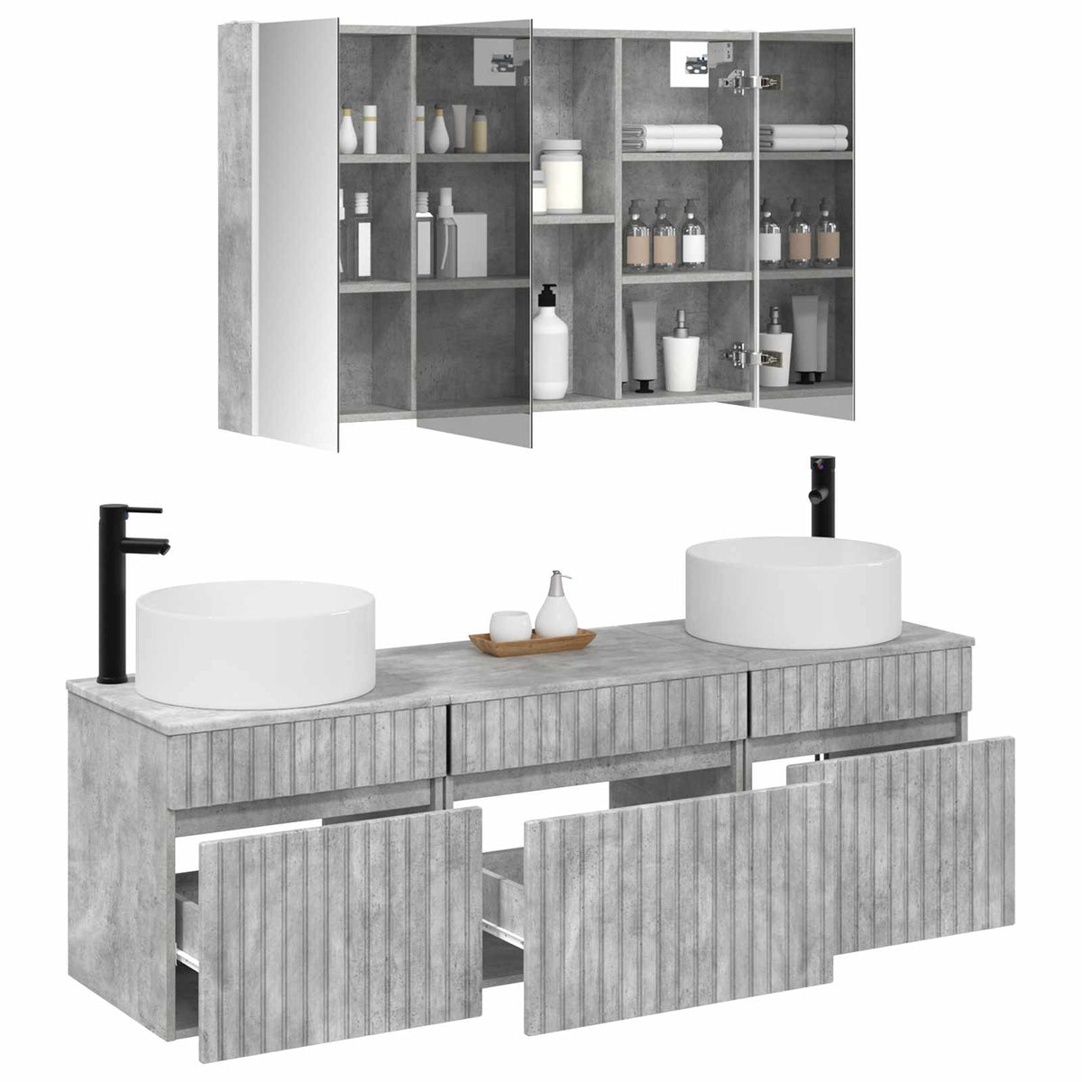 vidaXL Bathroom Cabinet Set 4 pcs Concrete Grey Engineered Wood 3