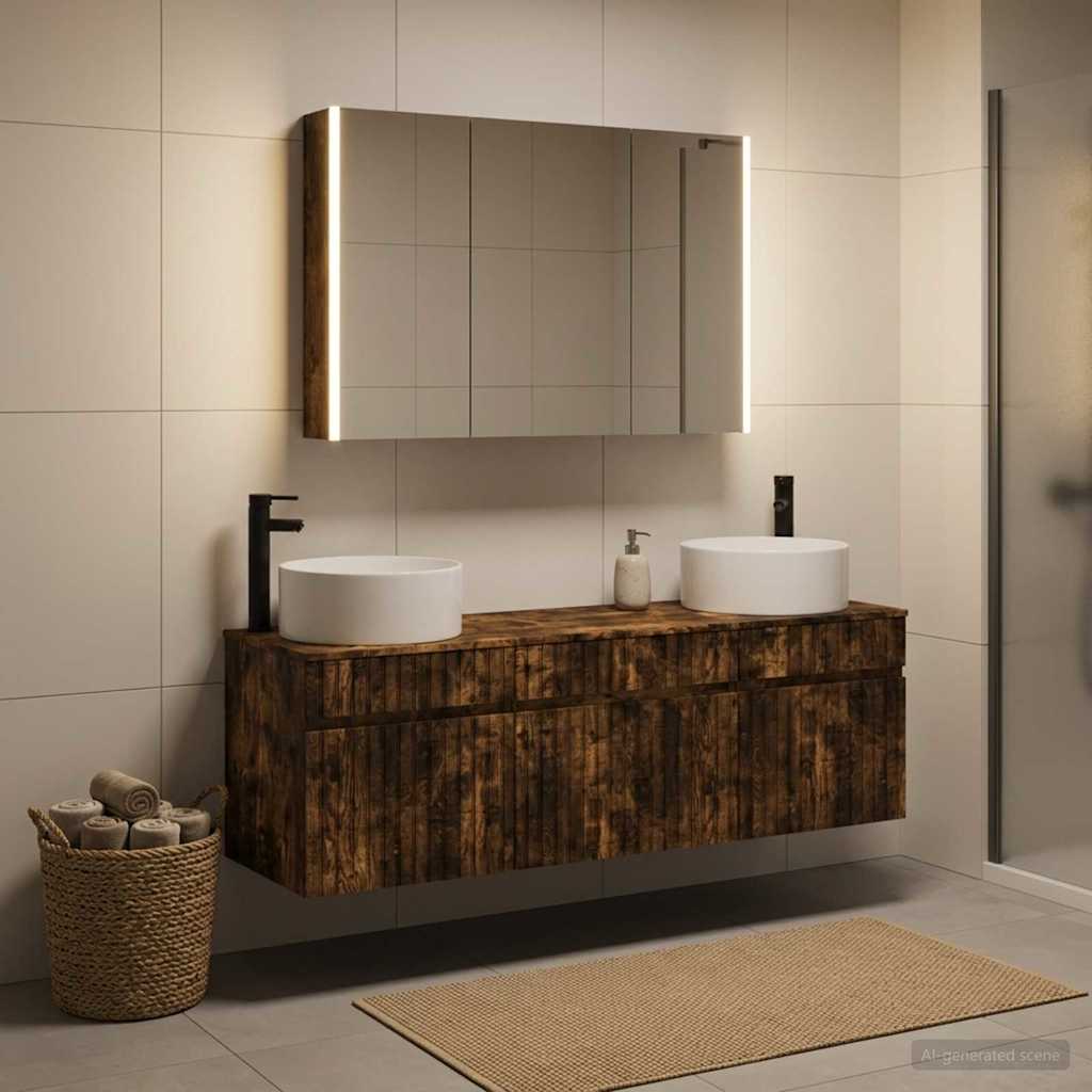 vidaXL Bathroom Cabinet Set 4 pcs Smoked Oak Engineered Wood 4
