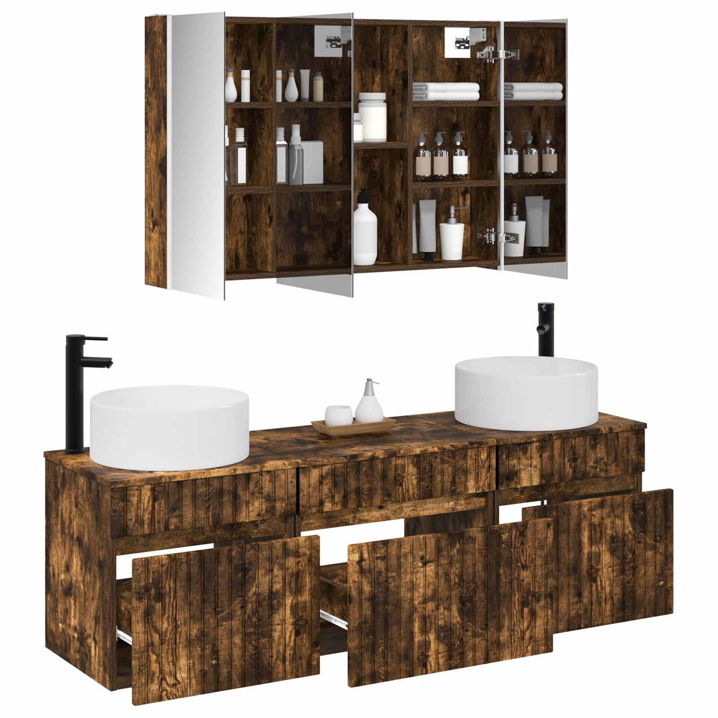 vidaXL Bathroom Cabinet Set 4 pcs Smoked Oak Engineered Wood 3