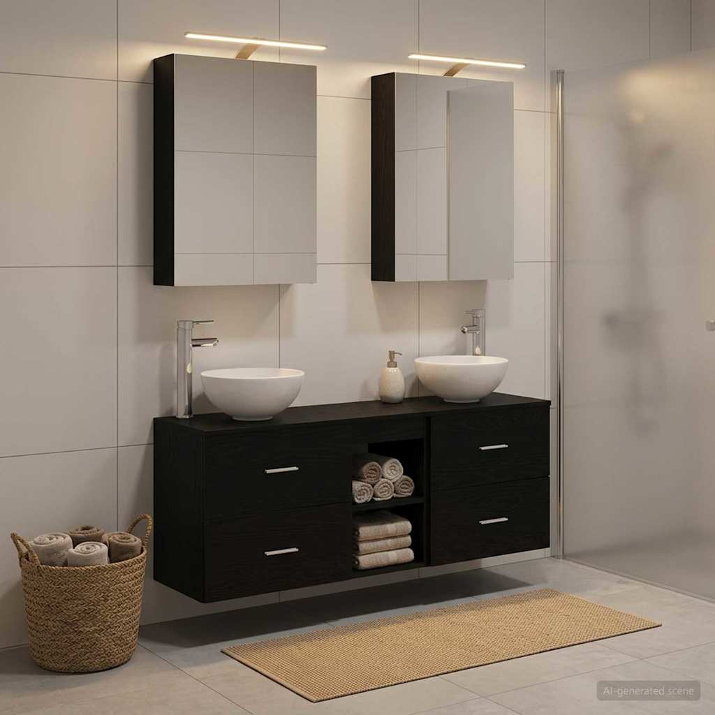 vidaXL Bathroom Cabinet Set 5 pcs Black Oak Engineered Wood 4