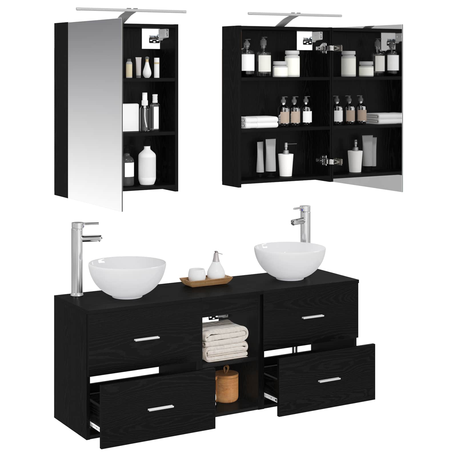 vidaXL Bathroom Cabinet Set 5 pcs Black Oak Engineered Wood 3