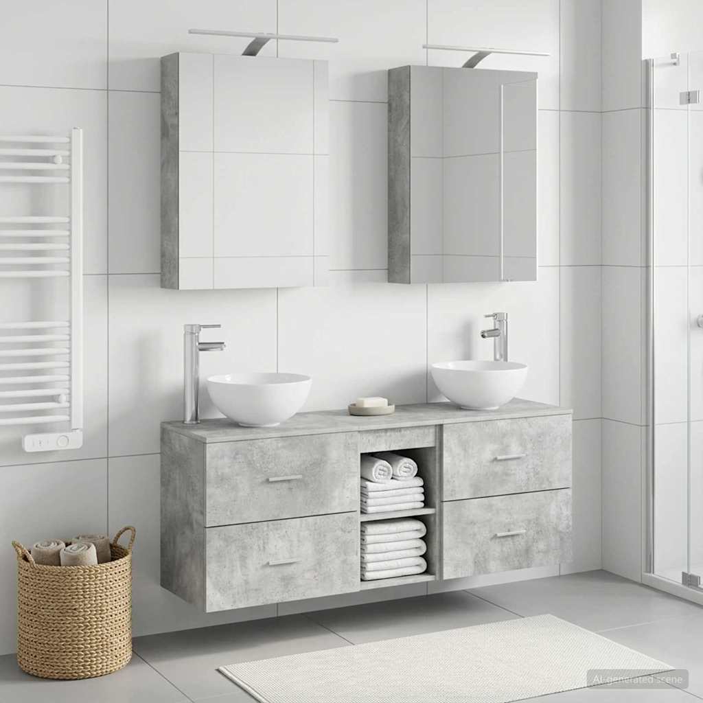 vidaXL Bathroom Cabinet Set 5 pcs Concrete Grey Engineered Wood 4