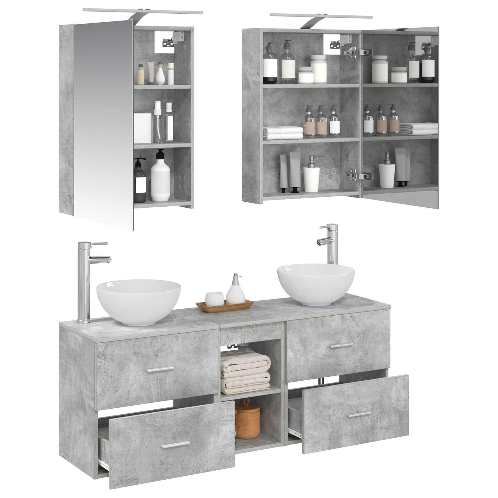 vidaXL Bathroom Cabinet Set 5 pcs Concrete Grey Engineered Wood 3
