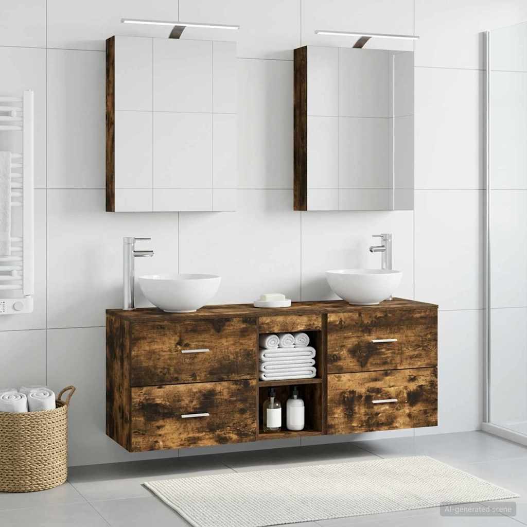 vidaXL Bathroom Cabinet Set 5 pcs Smoked Oak Engineered Wood 4