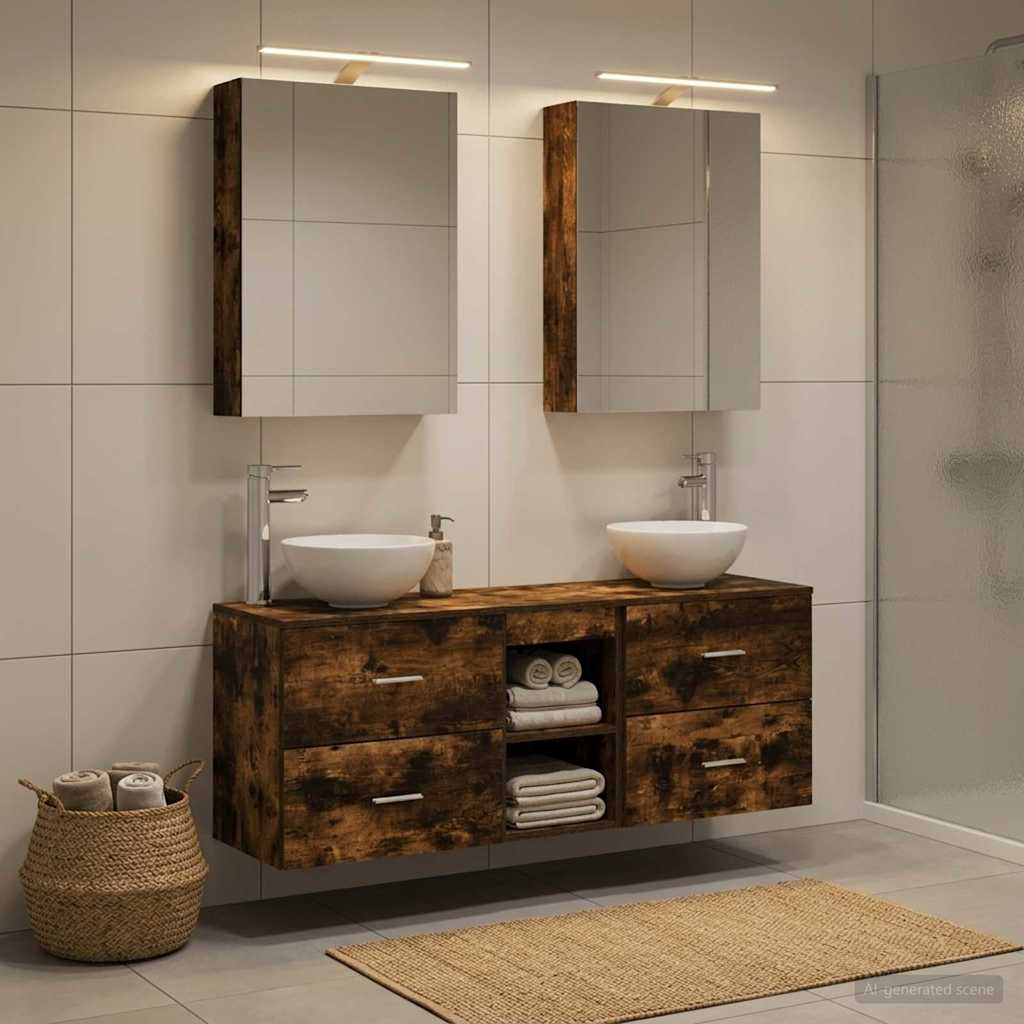 vidaXL Bathroom Cabinet Set 5 pcs Smoked Oak Engineered Wood 1