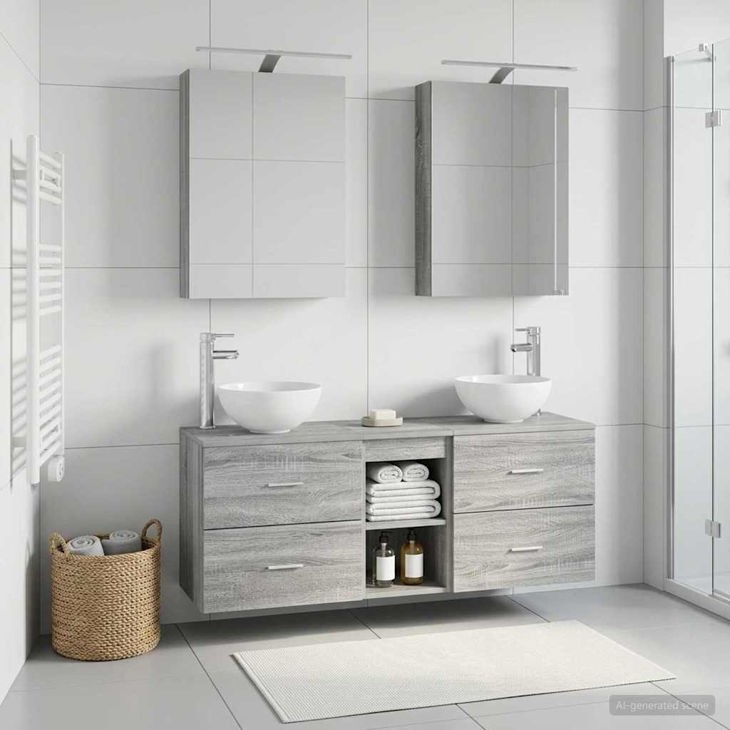 vidaXL Bathroom Cabinet Set 5 pcs Grey Sonoma Engineered Wood 4