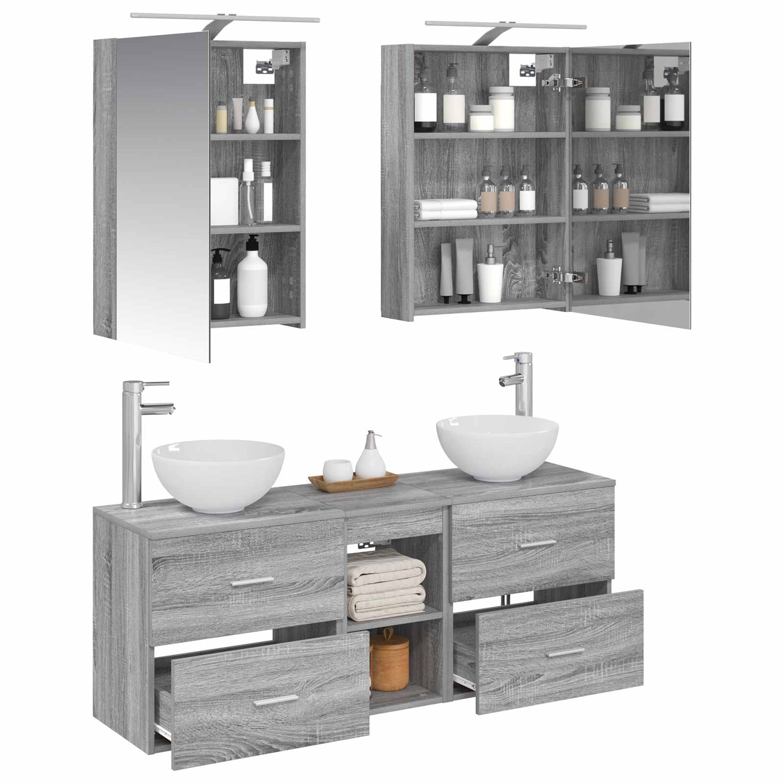 vidaXL Bathroom Cabinet Set 5 pcs Grey Sonoma Engineered Wood 3