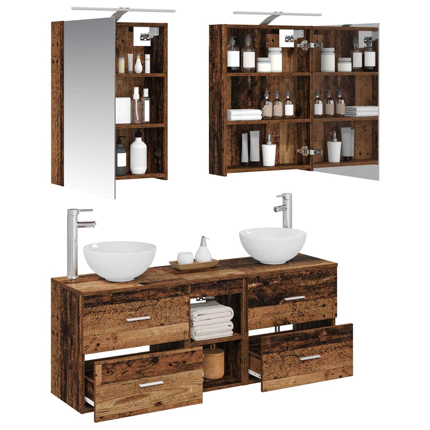 vidaXL Bathroom Cabinet Set 5 pcs Old Wood Engineered Wood 3