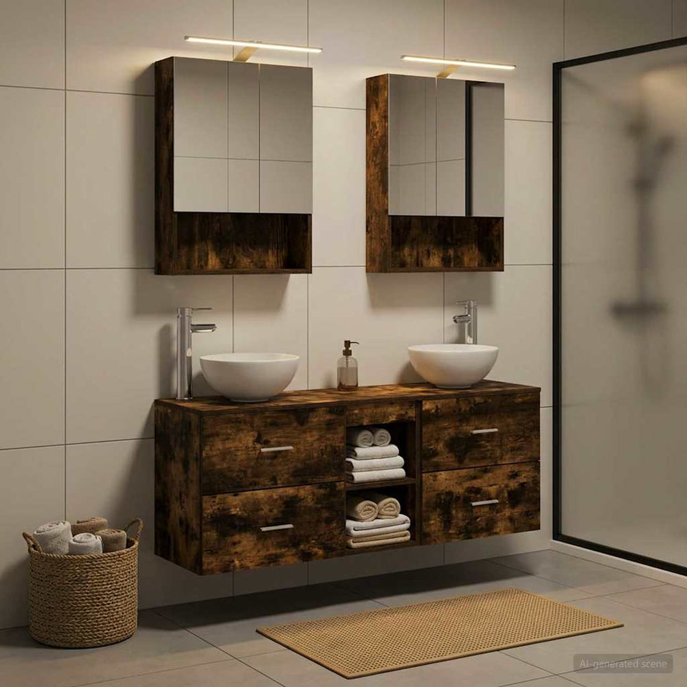 vidaXL Bathroom Cabinet Set 5 pcs Smoked Oak Engineered Wood
