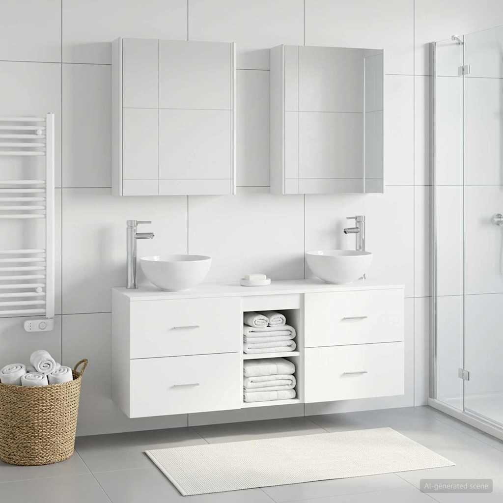 vidaXL Bathroom Cabinet Set 5 pcs White Engineered Wood 4