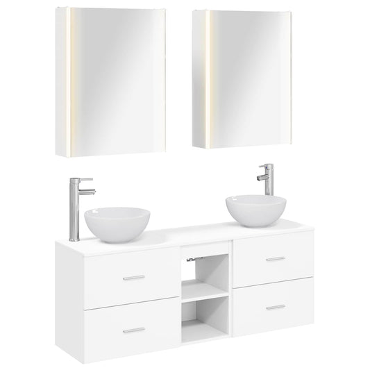 vidaXL Bathroom Cabinet Set 5 pcs White Engineered Wood 2