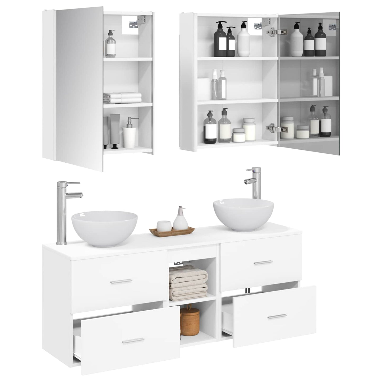 vidaXL Bathroom Cabinet Set 5 pcs White Engineered Wood 3