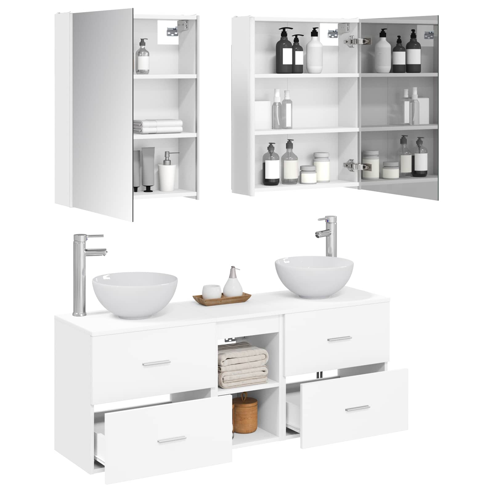 vidaXL Bathroom Cabinet Set 5 pcs White Engineered Wood 3