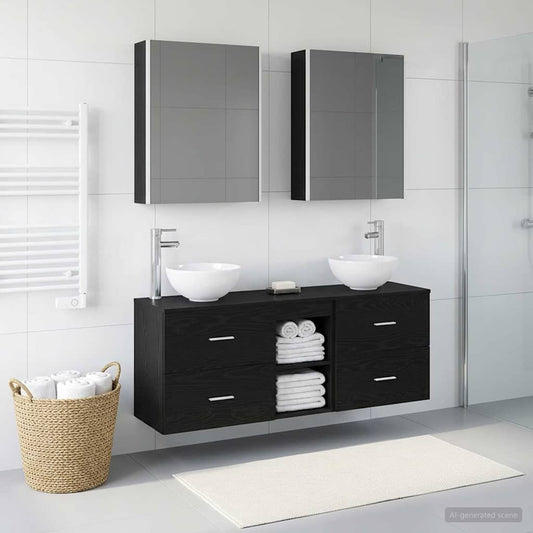 vidaXL Bathroom Cabinet Set 5 pcs Black Oak Engineered Wood 1
