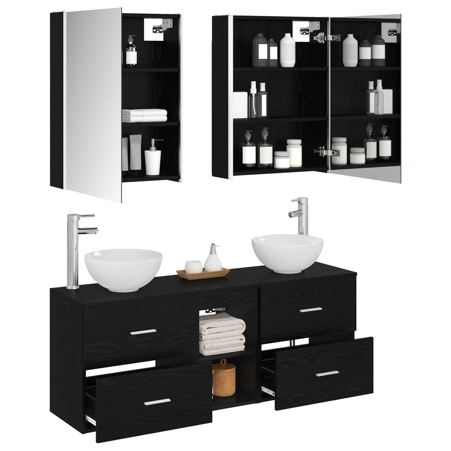 vidaXL Bathroom Cabinet Set 5 pcs Black Oak Engineered Wood 3