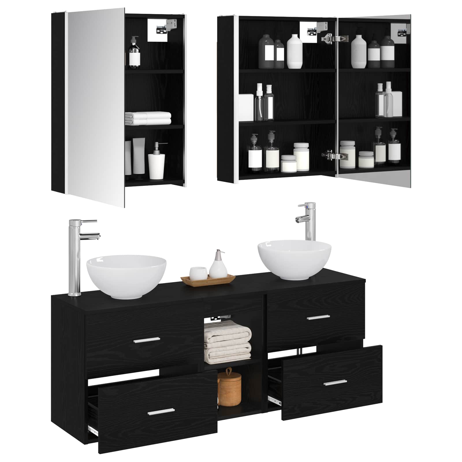 vidaXL Bathroom Cabinet Set 5 pcs Black Oak Engineered Wood 3