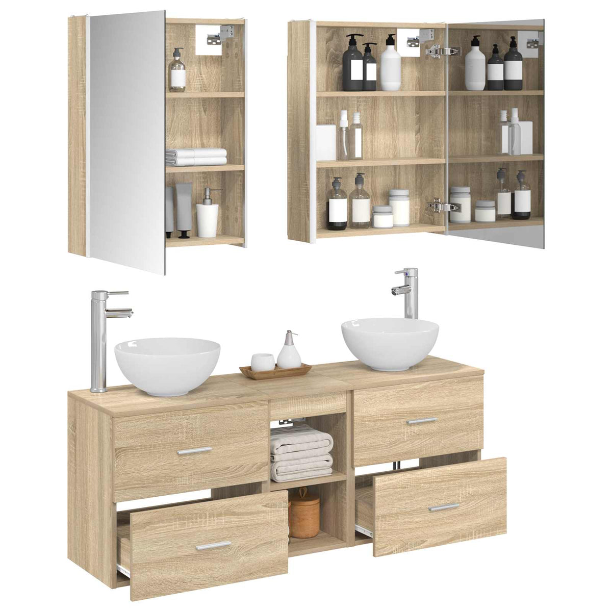 vidaXL Bathroom Cabinet Set 5 pcs Sonoma Oak Engineered Wood 3