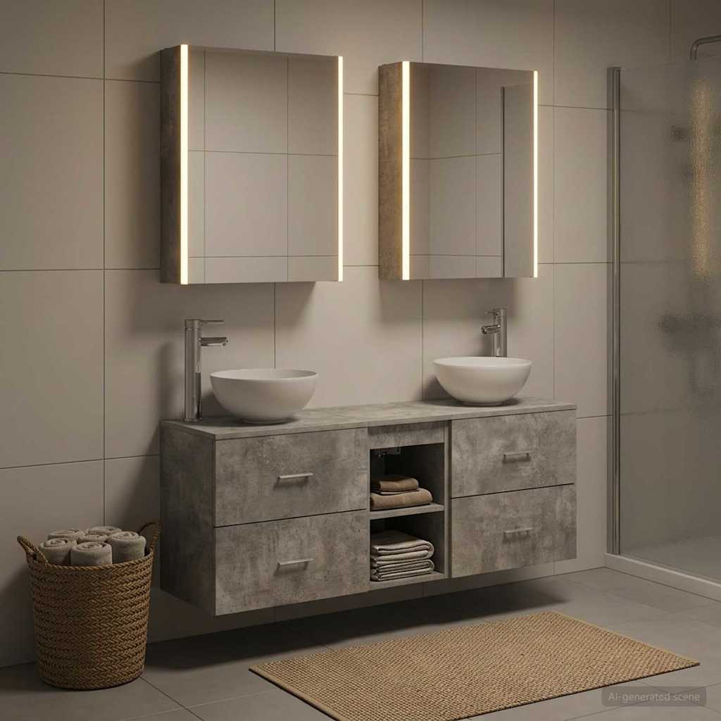 vidaXL Bathroom Cabinet Set 5 pcs Concrete Grey Engineered Wood 4