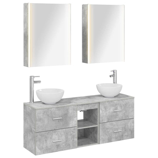 vidaXL Bathroom Cabinet Set 5 pcs Concrete Grey Engineered Wood 2