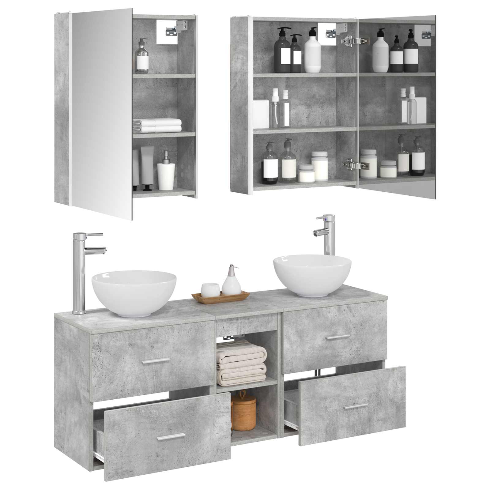 vidaXL Bathroom Cabinet Set 5 pcs Concrete Grey Engineered Wood 3
