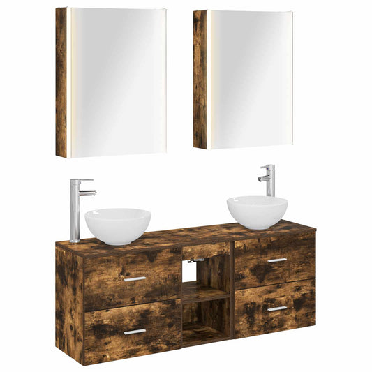 vidaXL Bathroom Cabinet Set 5 pcs Smoked Oak Engineered Wood 2