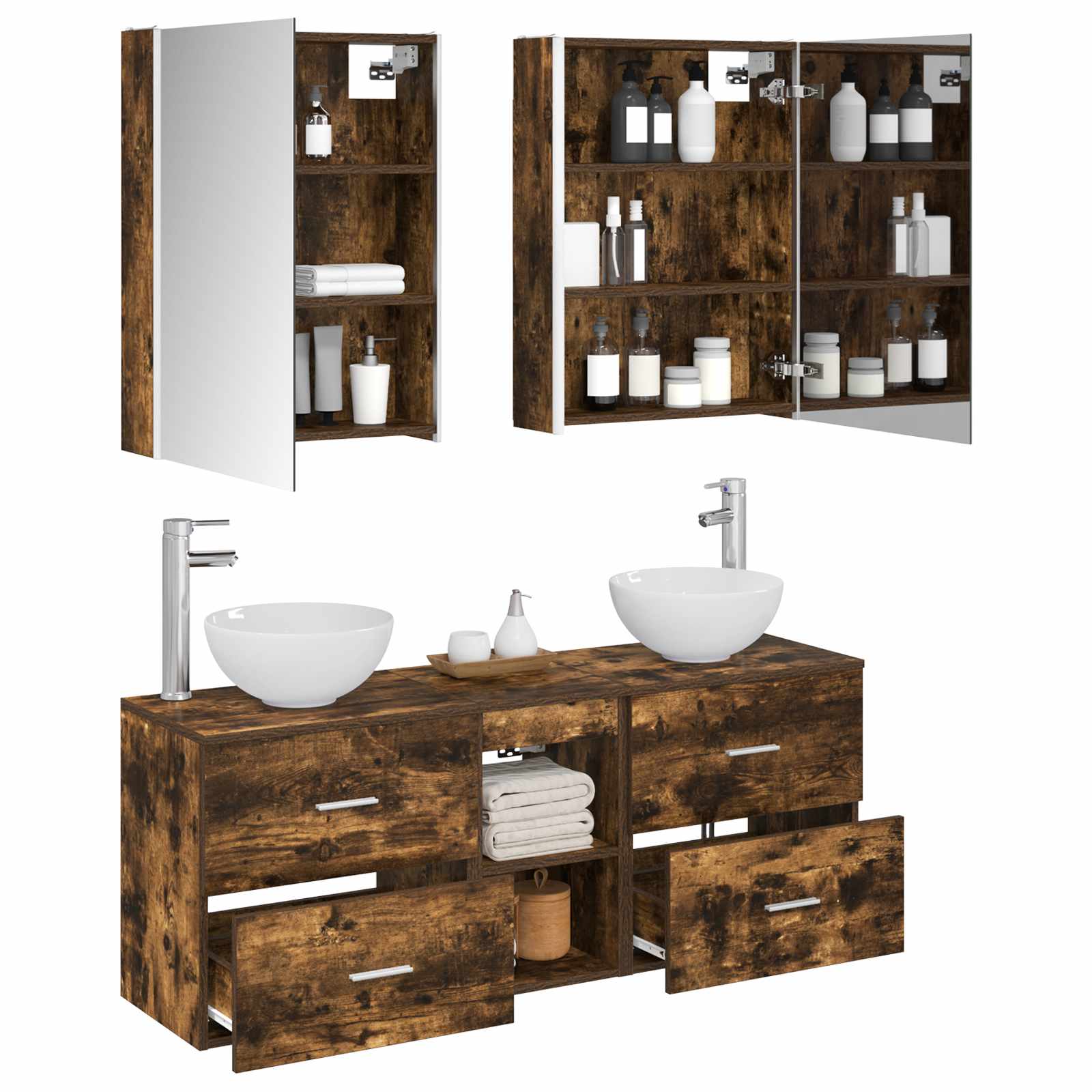 vidaXL Bathroom Cabinet Set 5 pcs Smoked Oak Engineered Wood 3