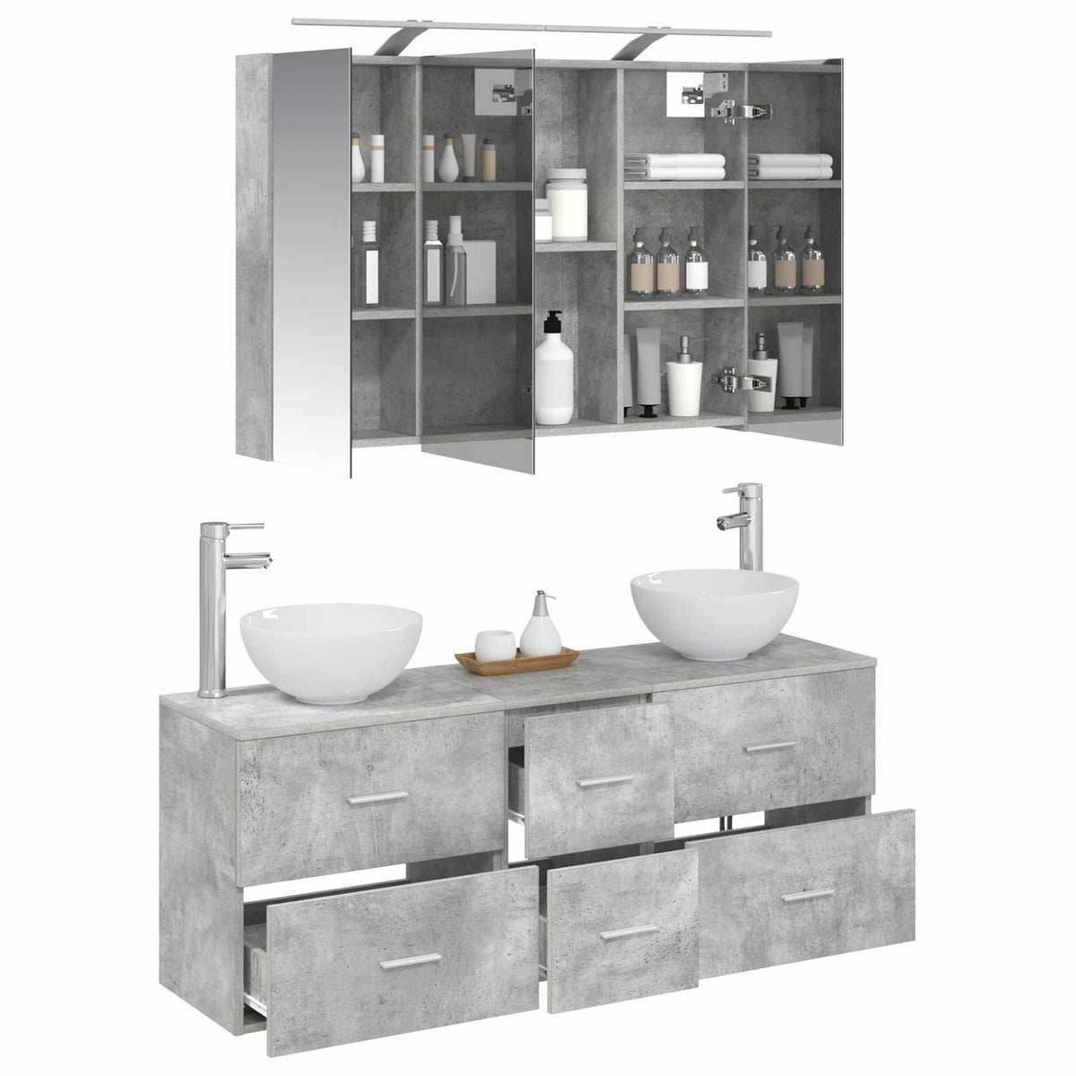 Bathroom Furniture Set 4 pcs 100 x 14.5 x 70 cm Concrete grey