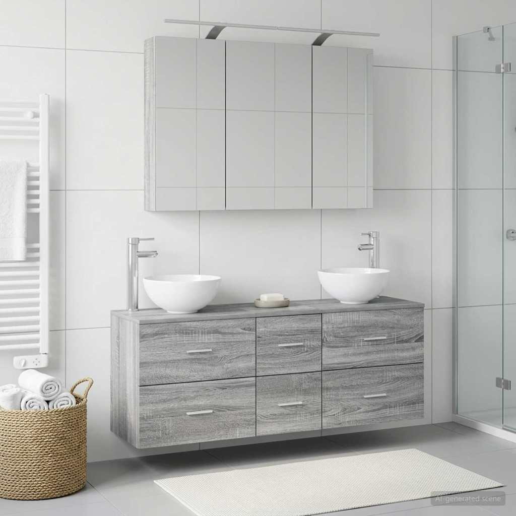 vidaXL Bathroom Furniture Set 4 pcs Grey Sonoma 4