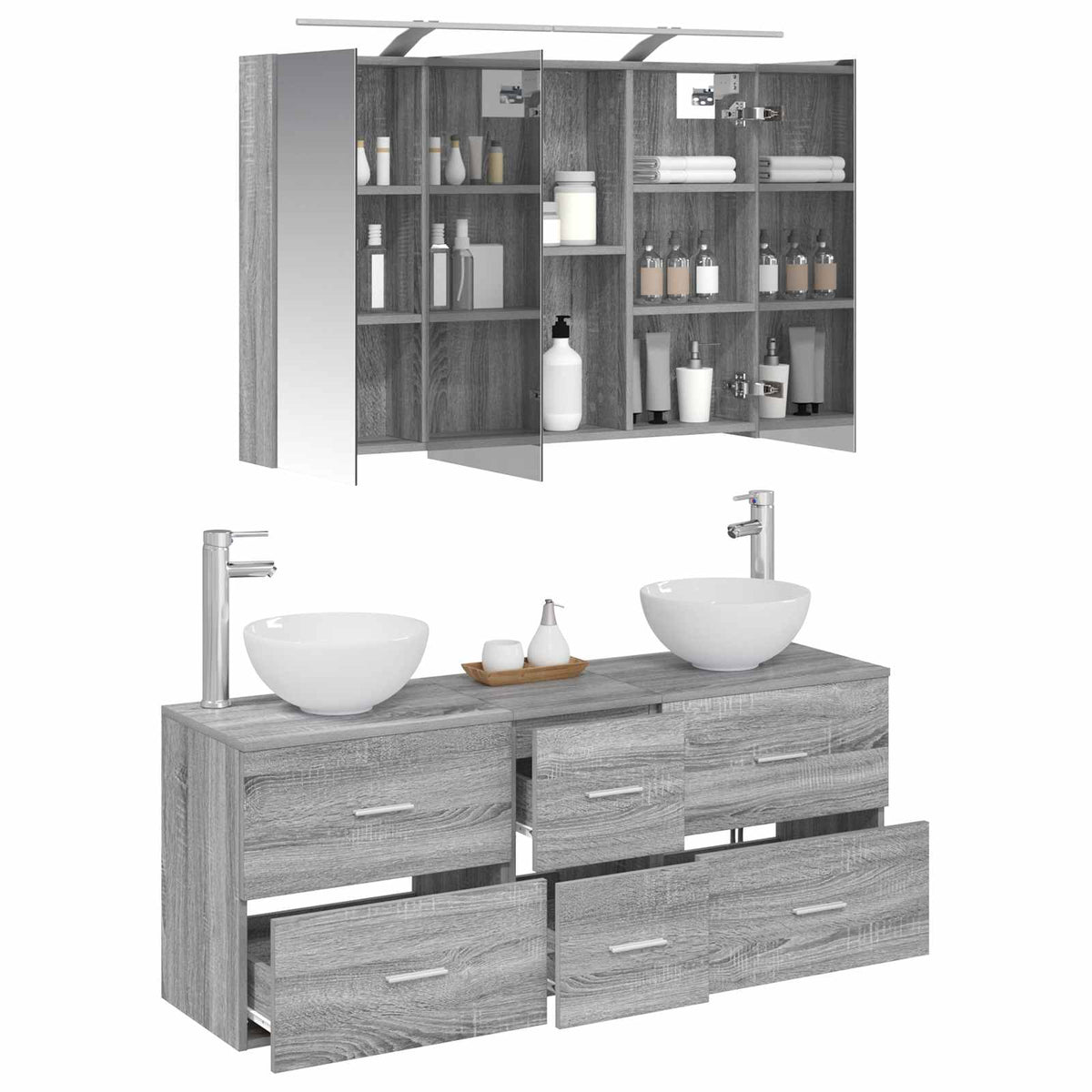 vidaXL Bathroom Furniture Set 4 pcs Grey Sonoma 3