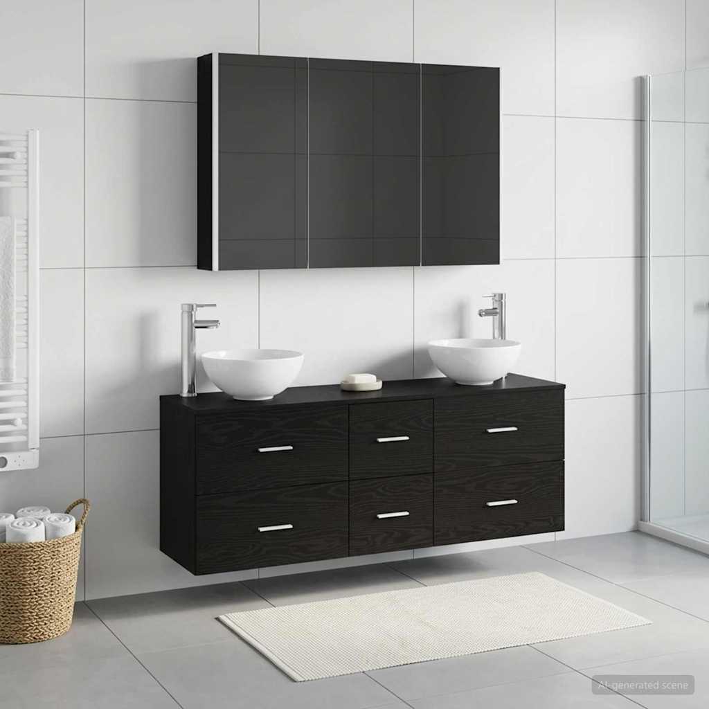 vidaXL Bathroom Furniture Set 4 pcs Black Oak 4