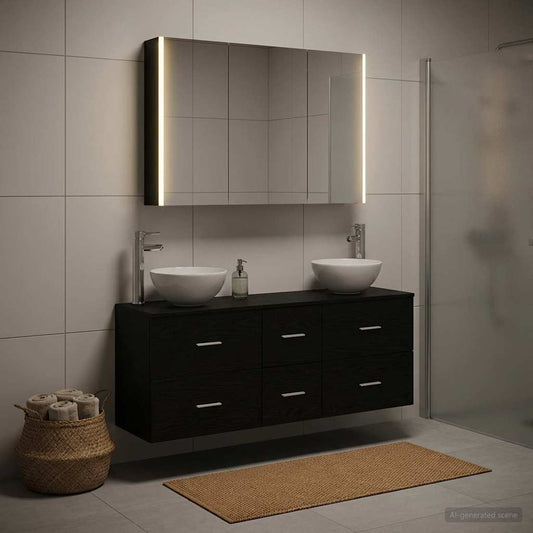 vidaXL Bathroom Furniture Set 4 pcs Black Oak 1