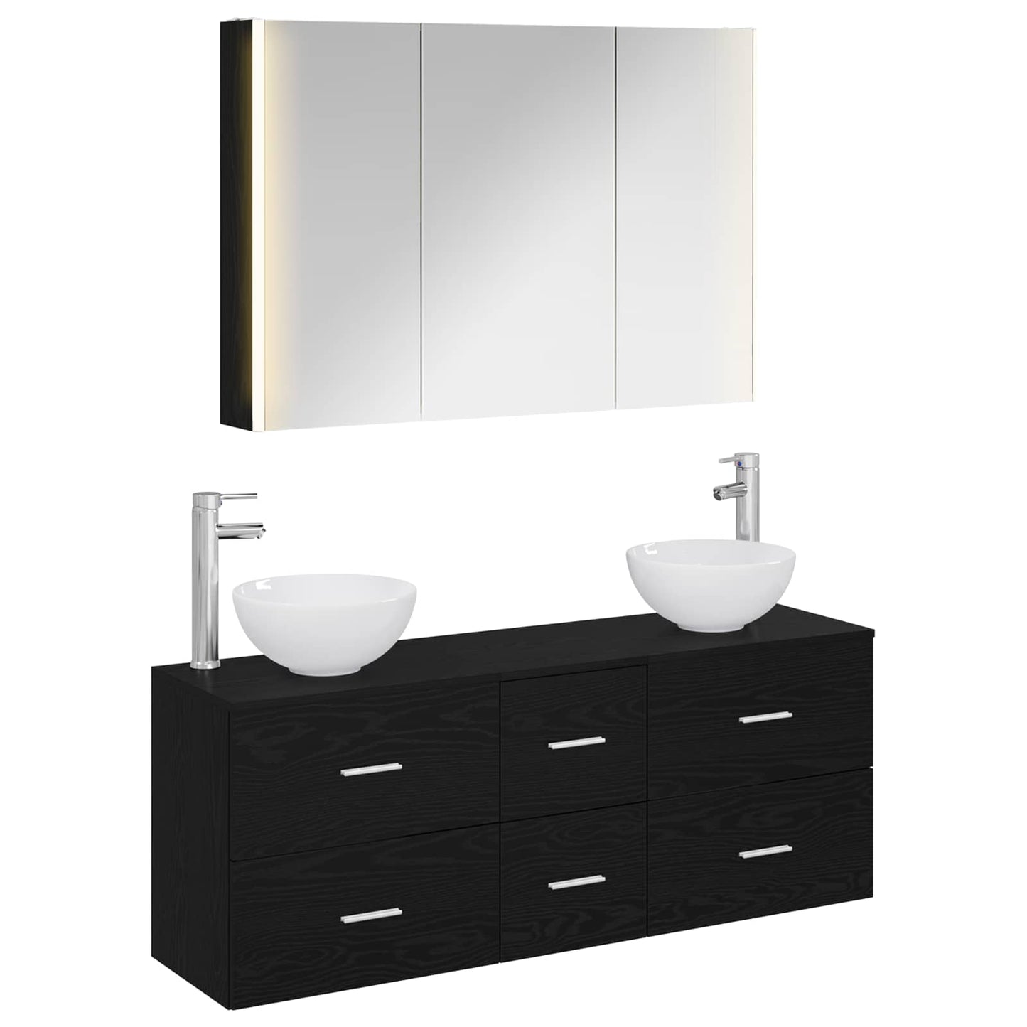 vidaXL Bathroom Furniture Set 4 pcs Black Oak 2
