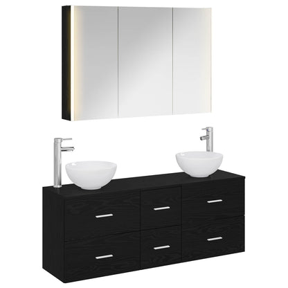 vidaXL Bathroom Furniture Set 4 pcs Black Oak 2